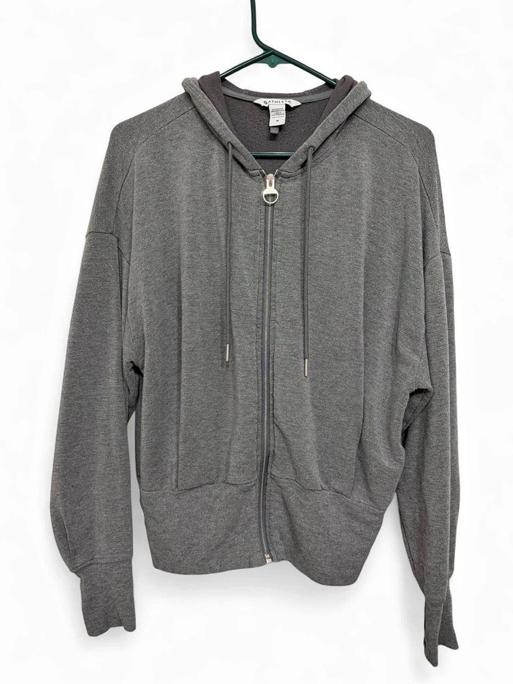 Athleta Zip Front Hooded Sweatshirt Gray Size Medium